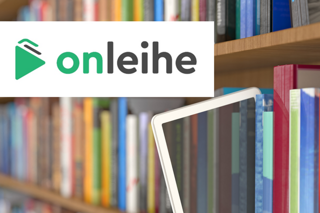 Onleihe Logo Buchregal und Tablet